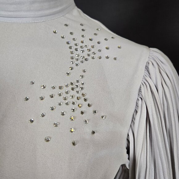 Vintage 80s Farouche Gray Chiffon belted Jumpsuit Size S Balloon Sleeves - Picture 6 of 16